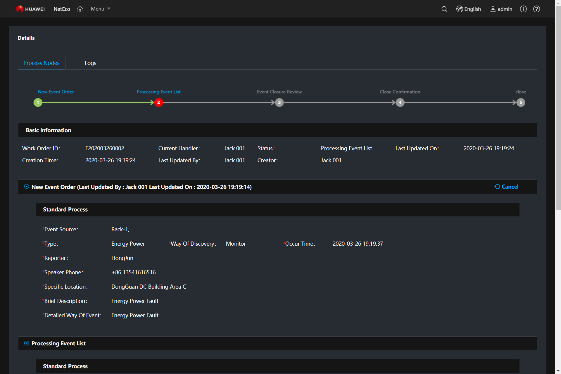 Event management- task details
