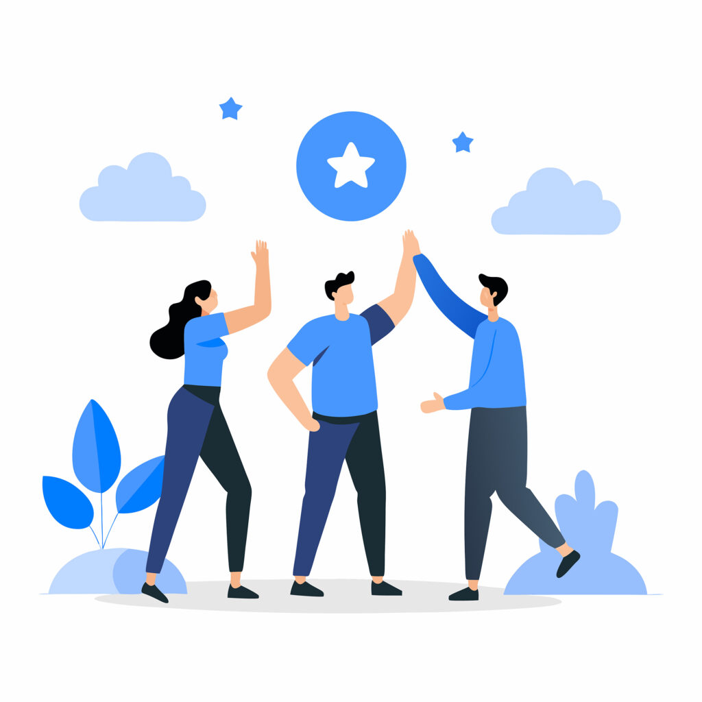 USDC Technology team collaboration celebrating success with a high five gesture